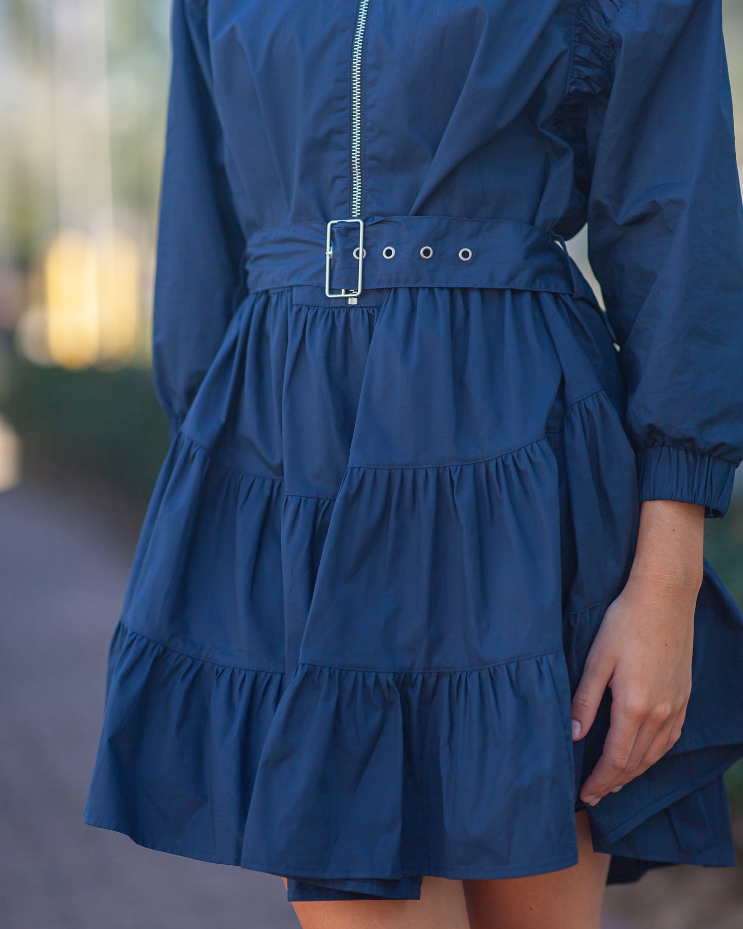 Claire Poplin Zip Up Dress-Navy