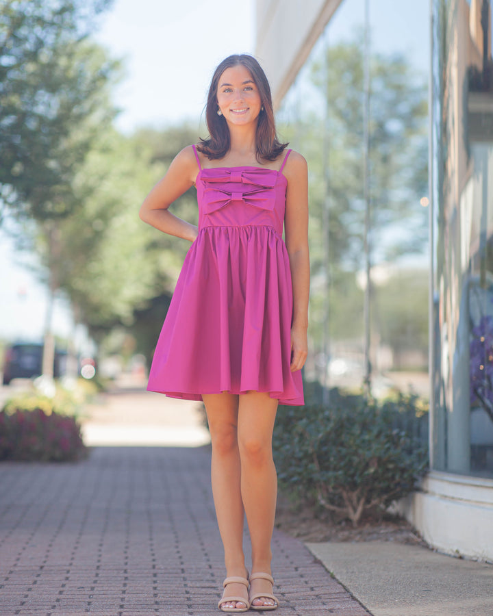 Marie Poplin Bow Dress-Pink