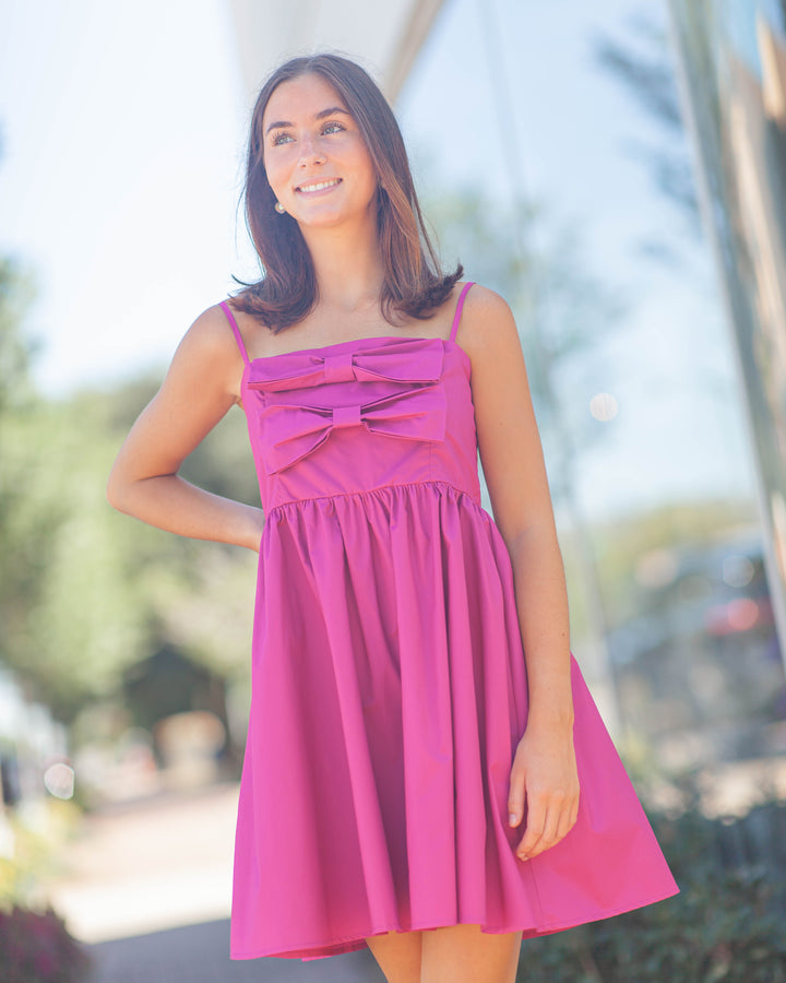 Marie Poplin Bow Dress-Pink