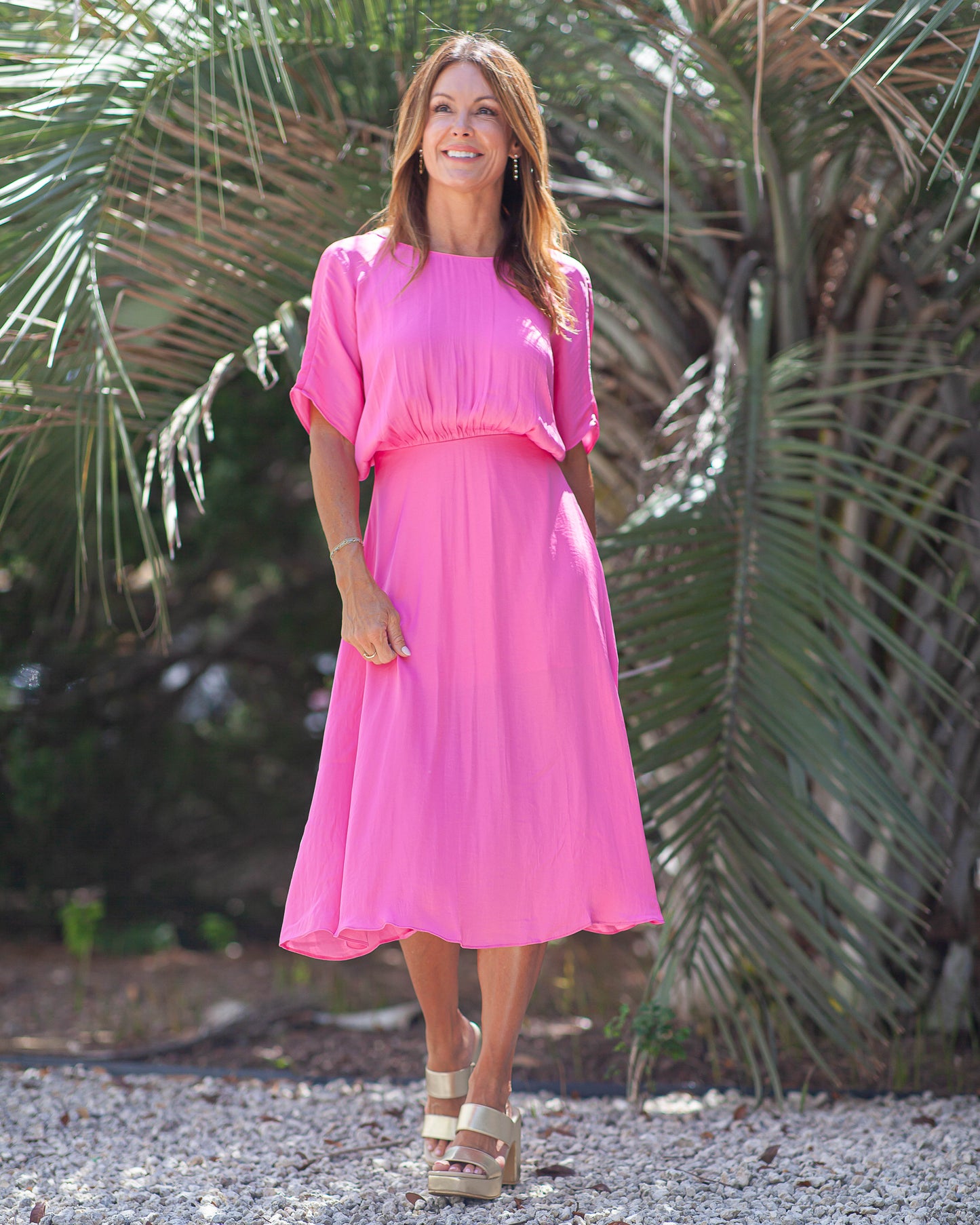 Lila Boat Neck Dress-Bubble Gum