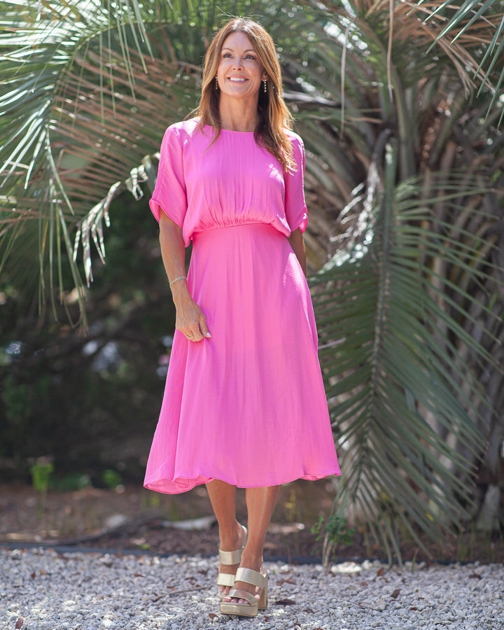 Lila Boat Neck Dress-Bubble Gum