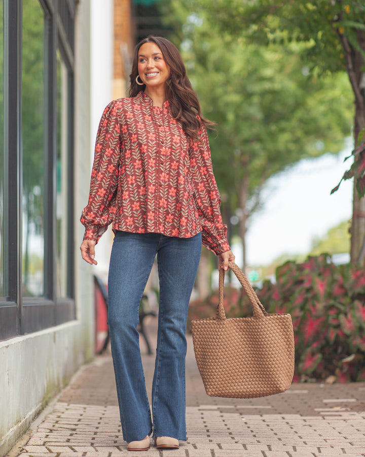 Kristen Floral Blouse-Burgundy