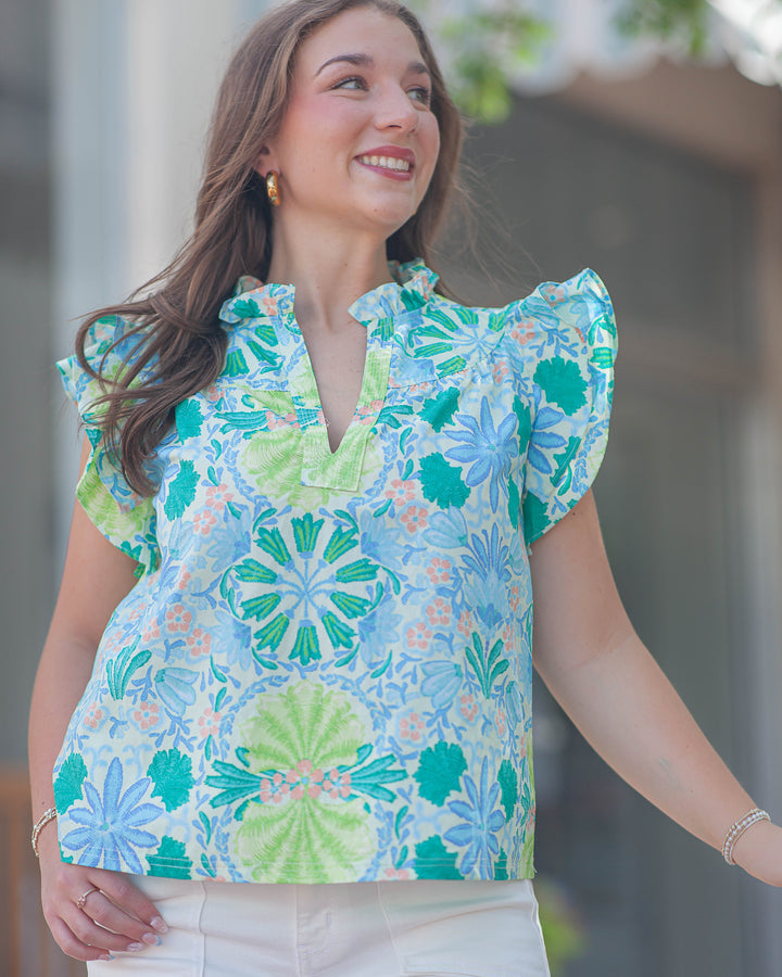 Alexis Floral Top-Lime