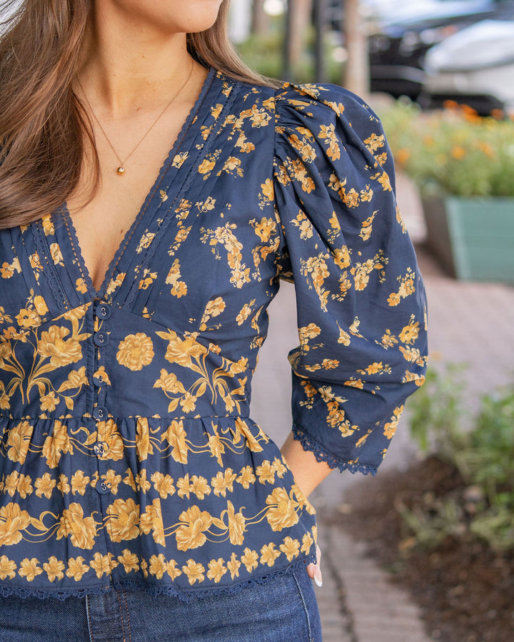 Arya Puff Sleeve Blouse-Navy