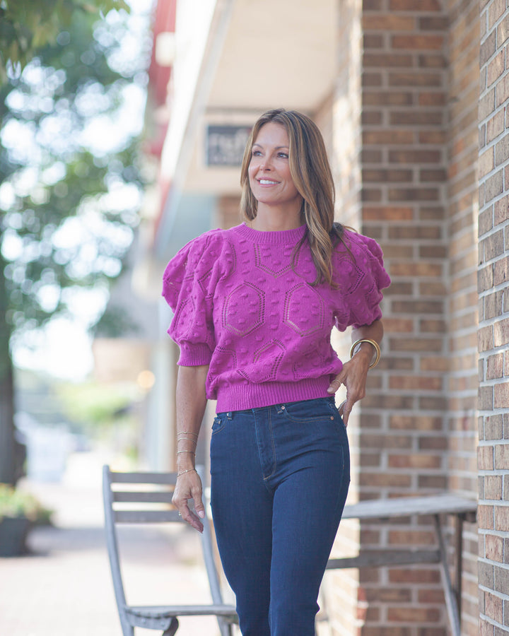 Abby Puff Sleeve Sweater-Magenta