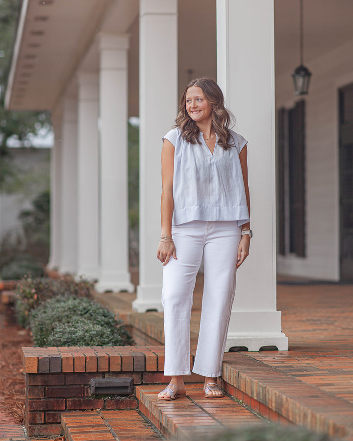 Lily Cap Sleeve Blouse-Blue