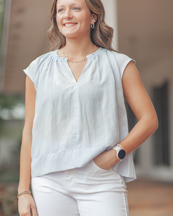 Lily Cap Sleeve Blouse-Blue