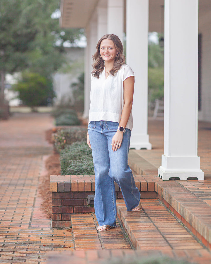 Lily Cap Sleeve Blouse-White