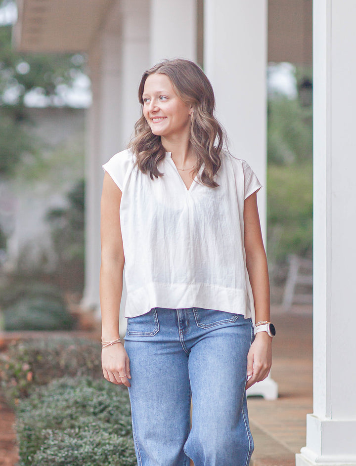 Lily Cap Sleeve Blouse-White