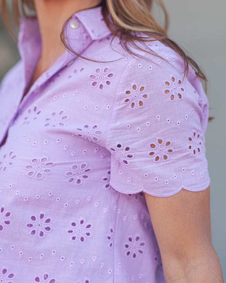 Naomi Eyelet Shirt-Lavender