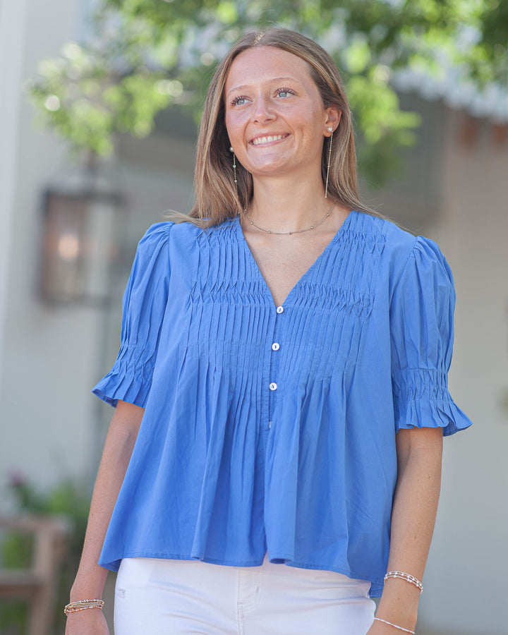 Linden Button Down Blouse-Blue