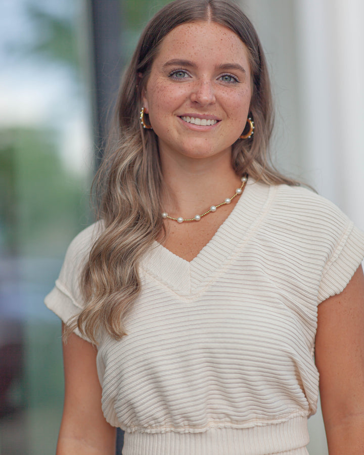 End Game V Neck Tee-Ivory