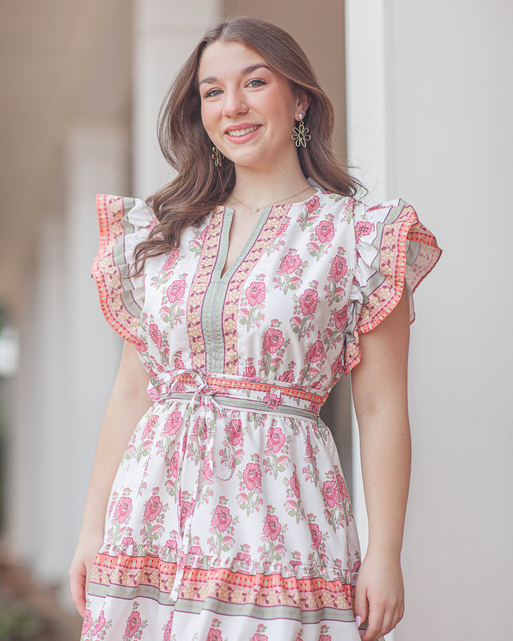 Mandie Floral Print Mini Dress-Pink