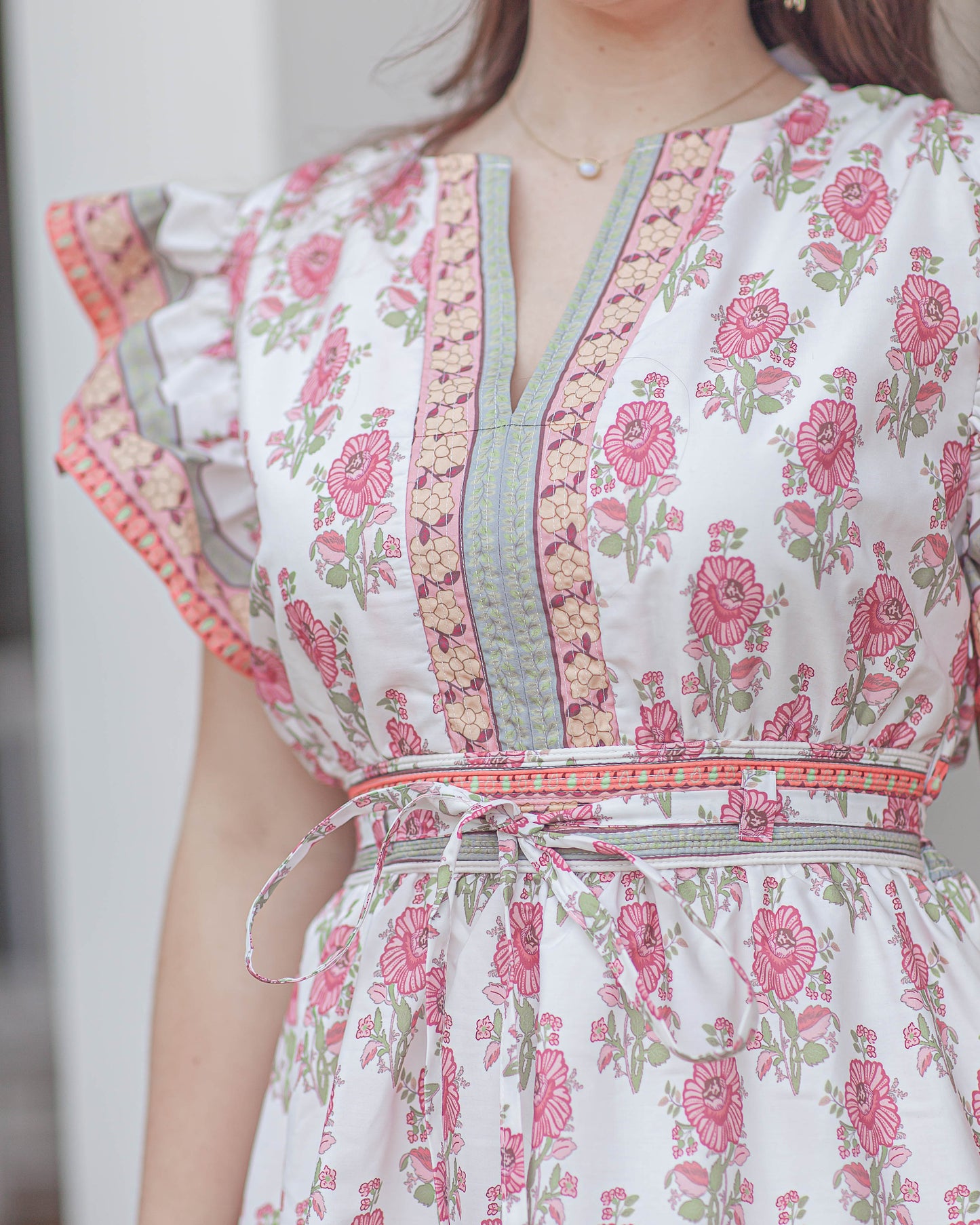 Mandie Floral Print Mini Dress-Pink