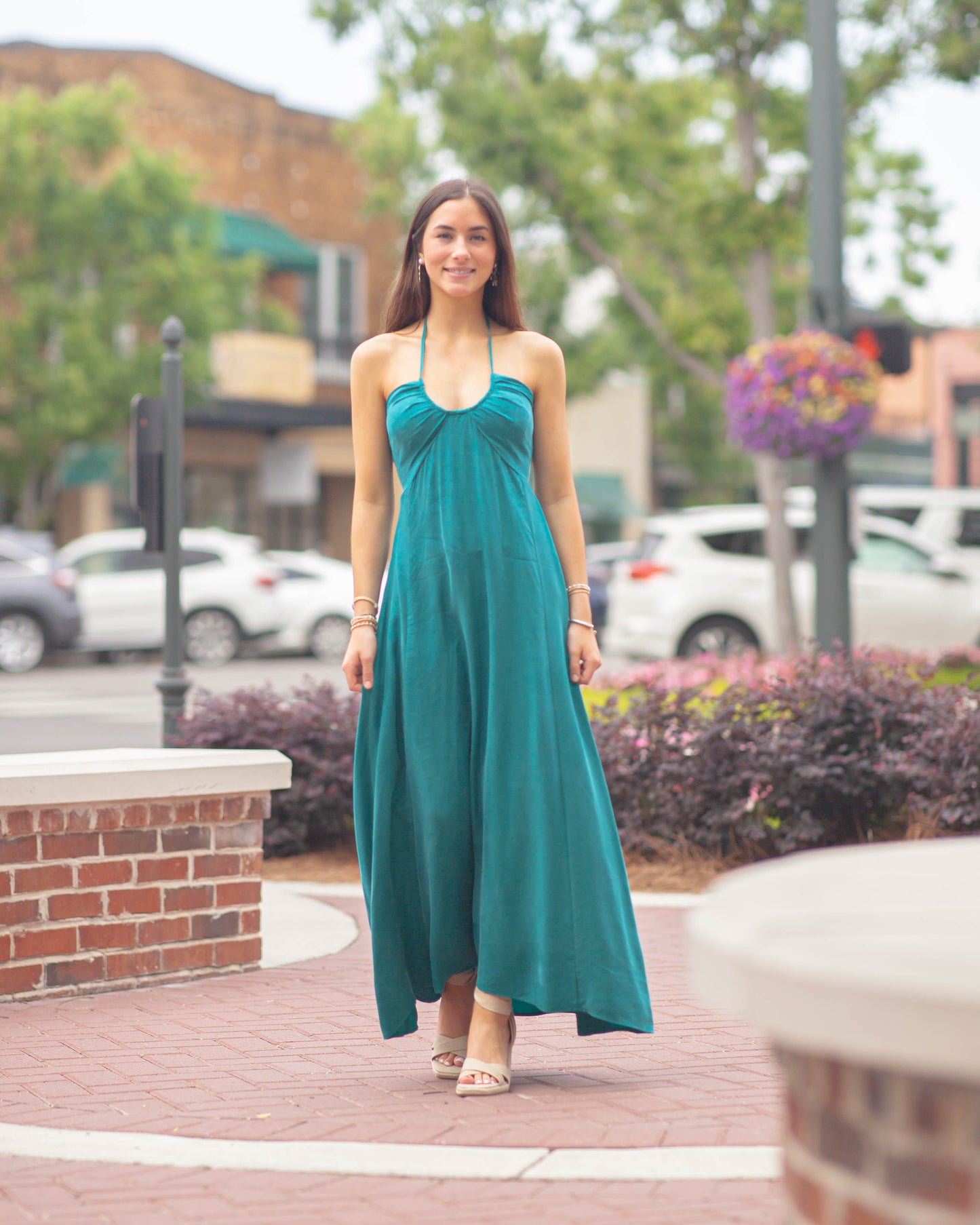 Katya U Ring Halter Dress-Teal