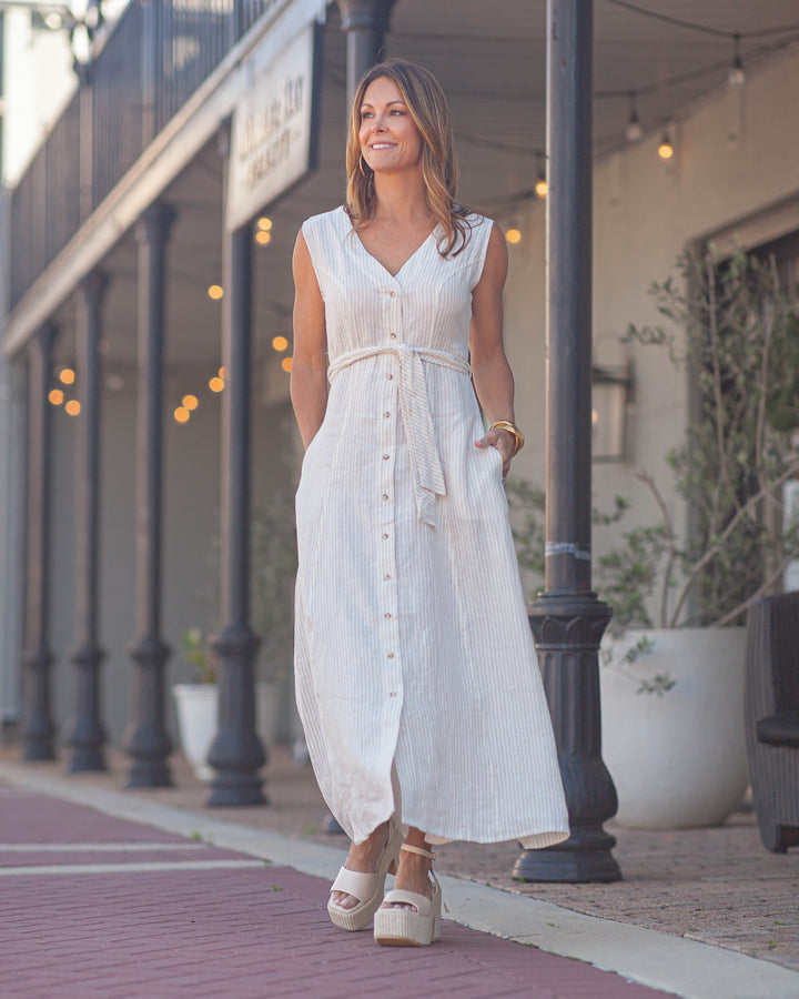 Heidi Wrap Tie Dress-Cream