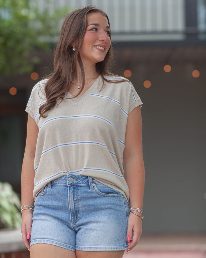 Valeria V-Neck Sweater Tee-Natural