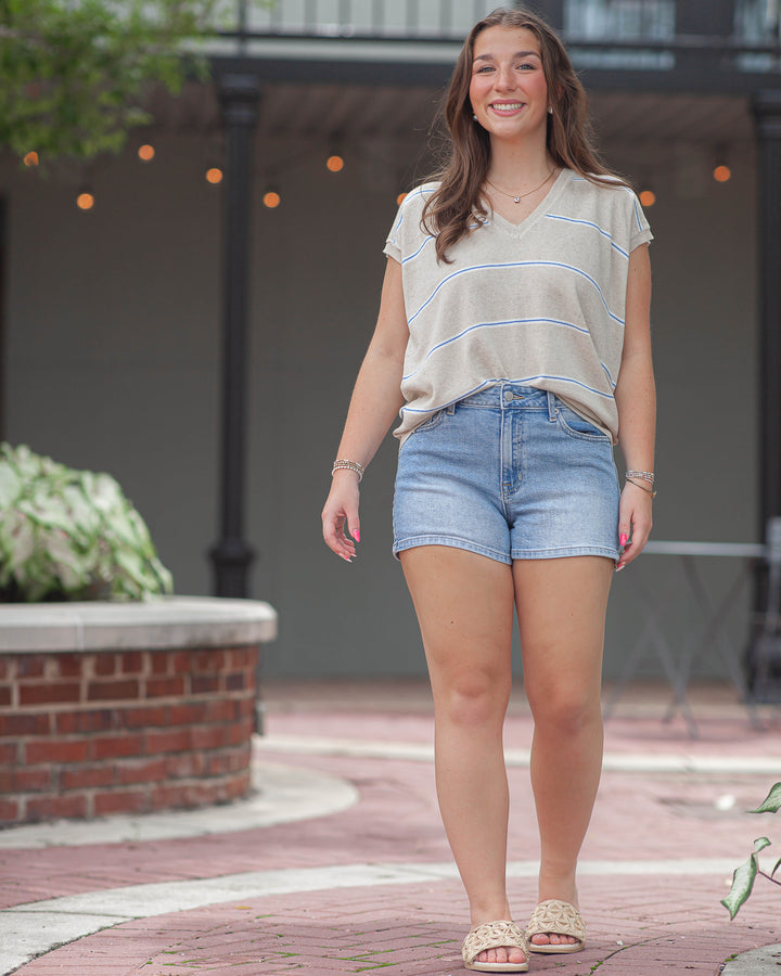Valeria V-Neck Sweater Tee-Natural