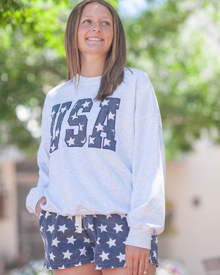 USA Embroidery Sweatshirt-Grey