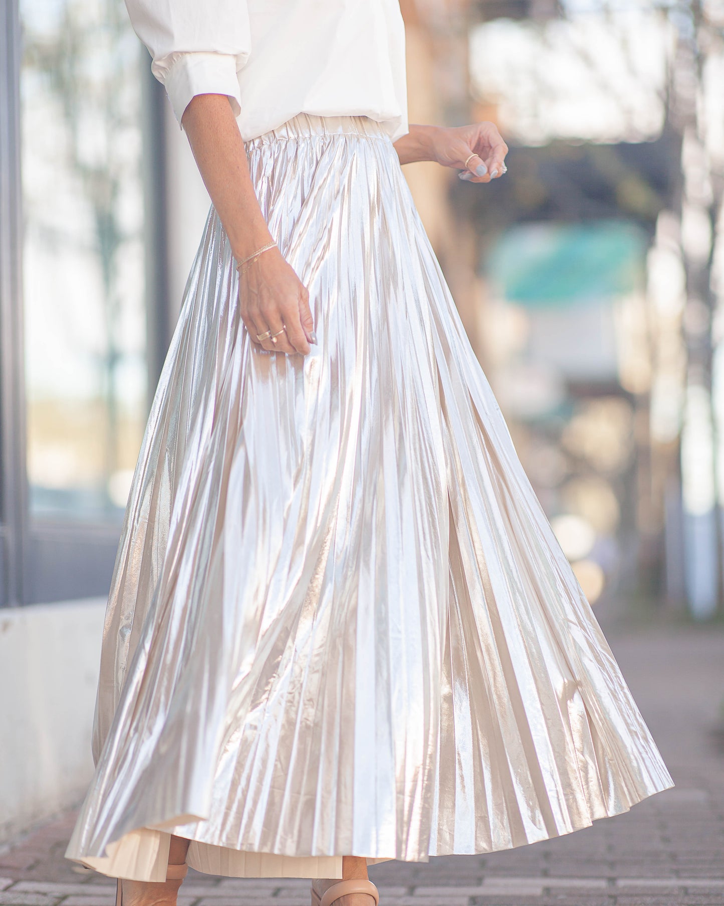 Alessandra Metallic Skirt-Champagne