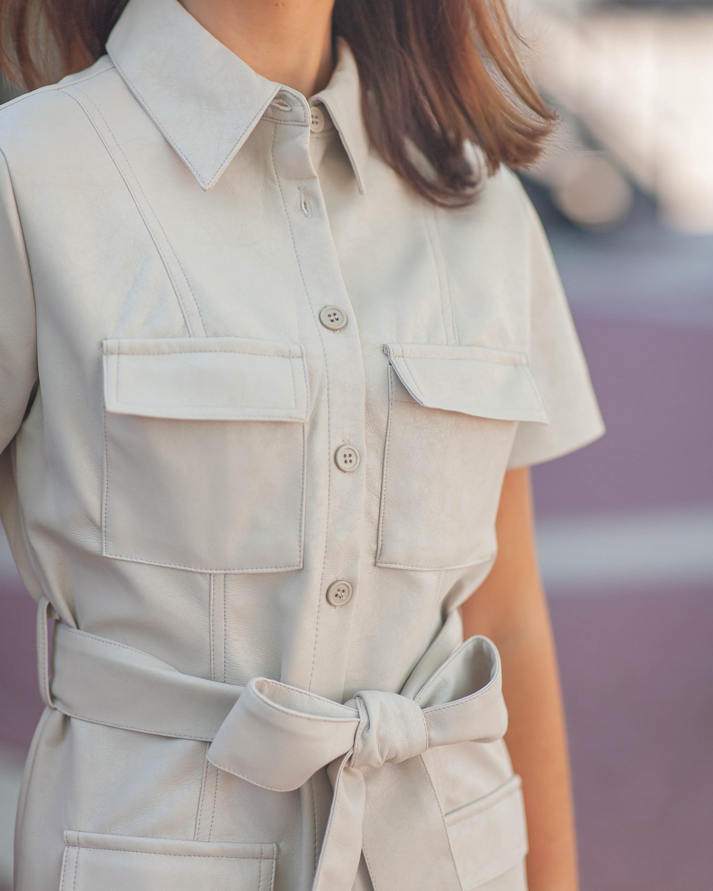 River Vegan Leather Mini Dress-Stone