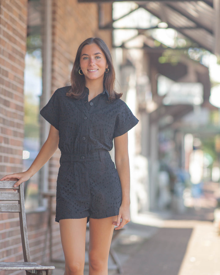 Avril Eyelet Romper-Black