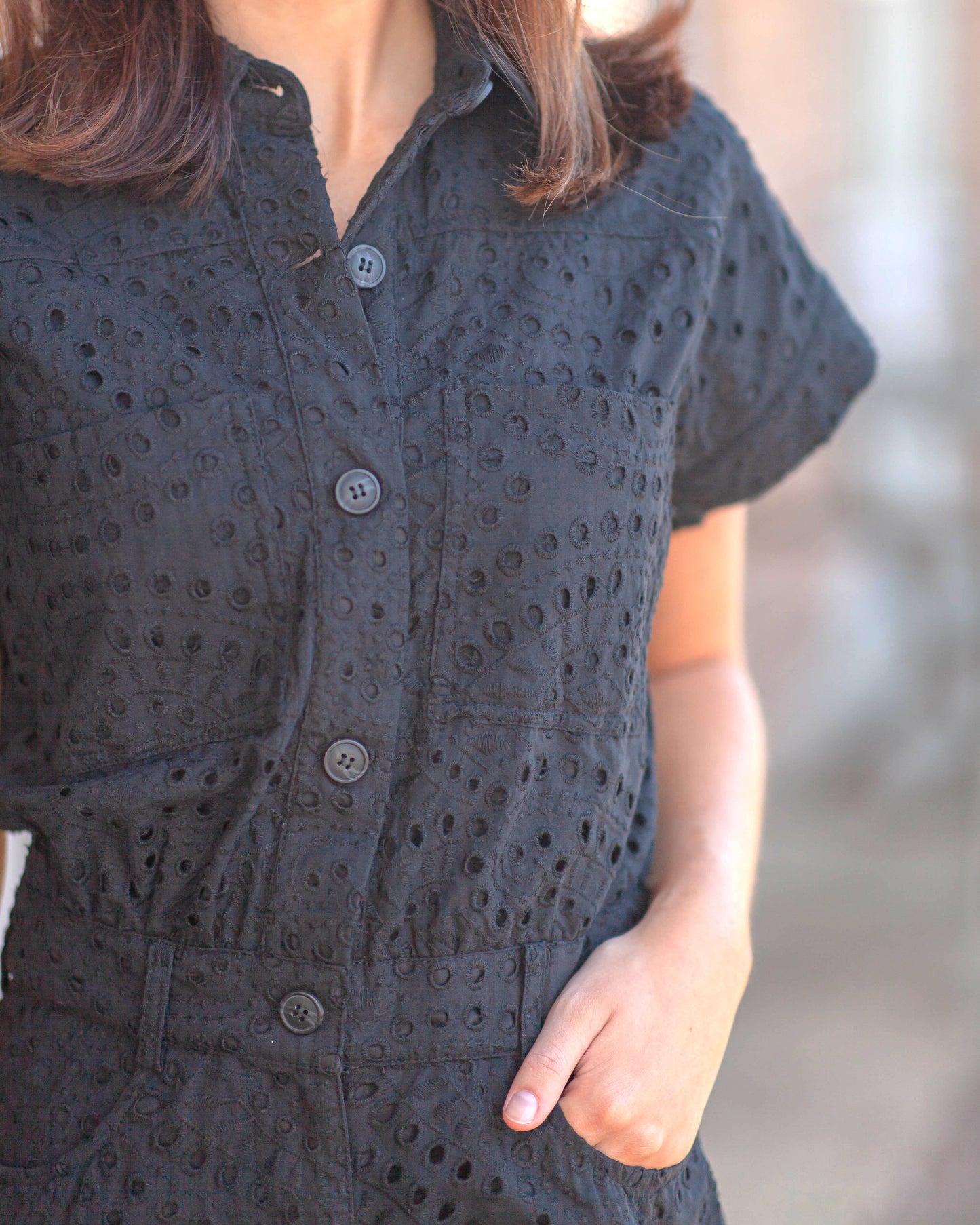 Avril Eyelet Romper-Black