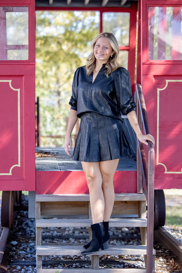 Gianna Faux Leather Top-Black