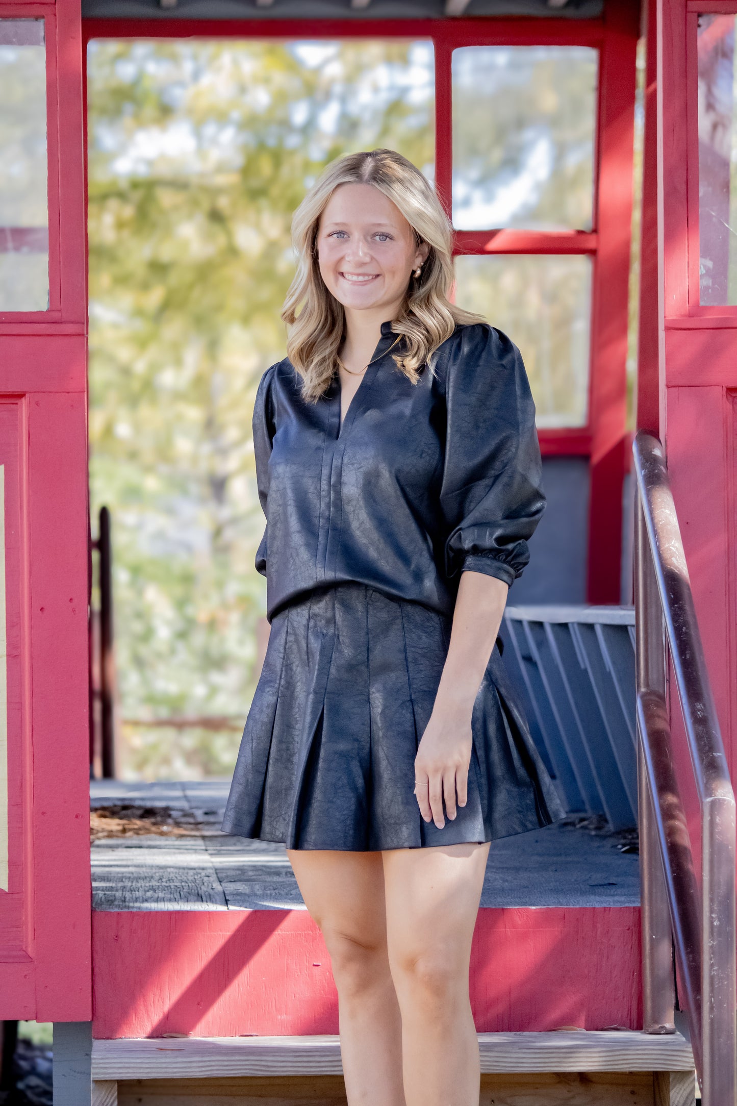 Gianna Faux Leather Top-Black