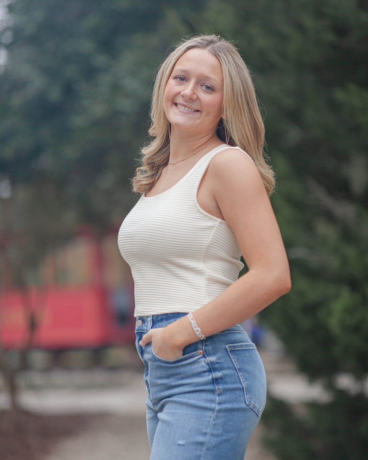 On A Stroll Scoop Neck Top-Ivory