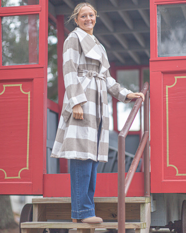 Viviana Check Coat-Taupe