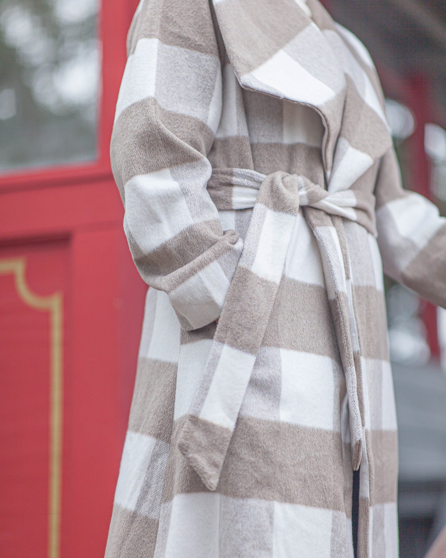 Viviana Check Coat-Taupe
