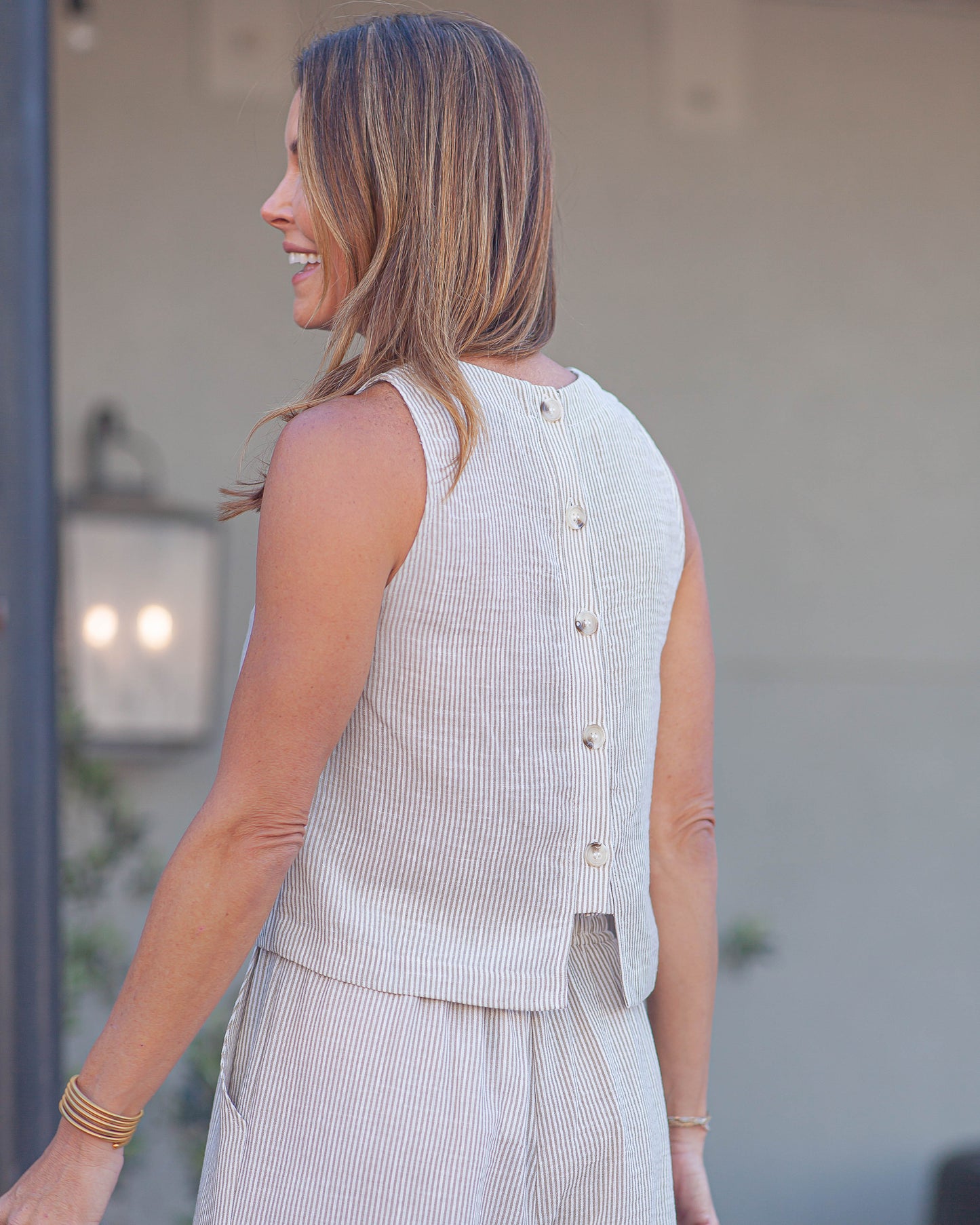 Garden Sun Button Tank-Taupe