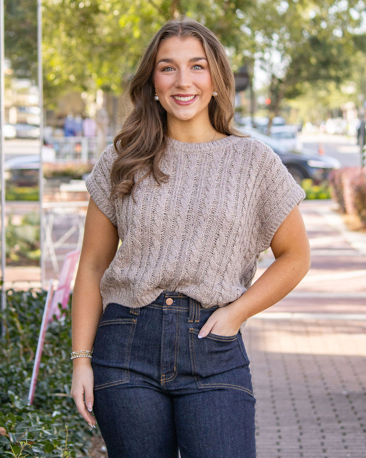 Effortless Cable Knit Sweater Tank-Beige