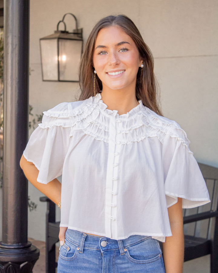 Morgan Flutter Sleeve Top-White