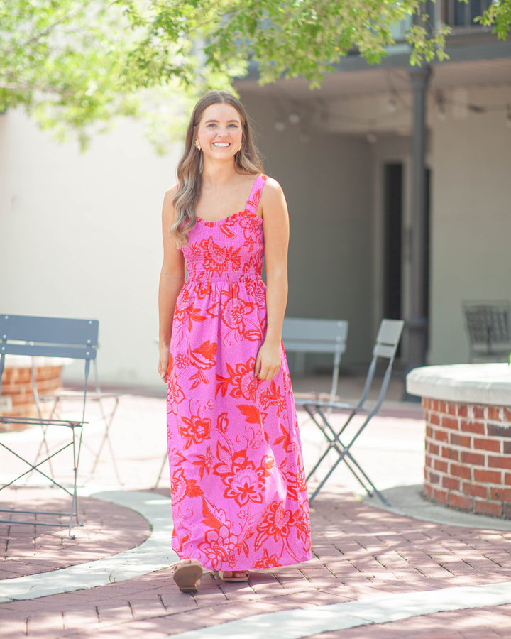 Wierly Smocked Maxi Dress-Pink