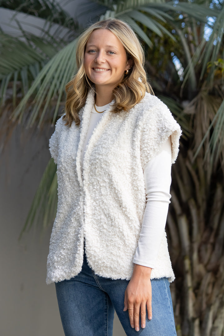 Janna Faux Collared Vest-Cream