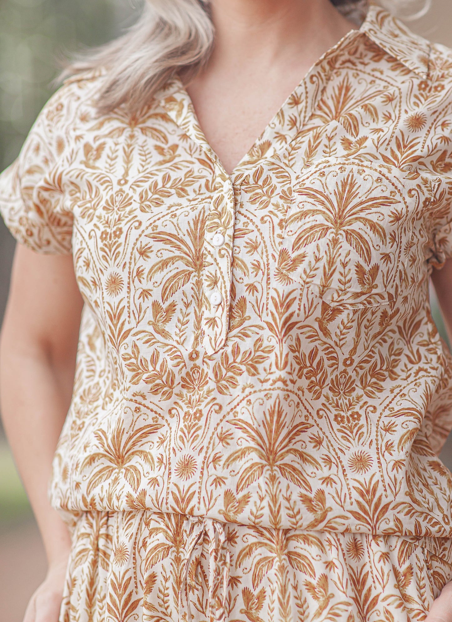 Calina Button Up Top-Cream Floral