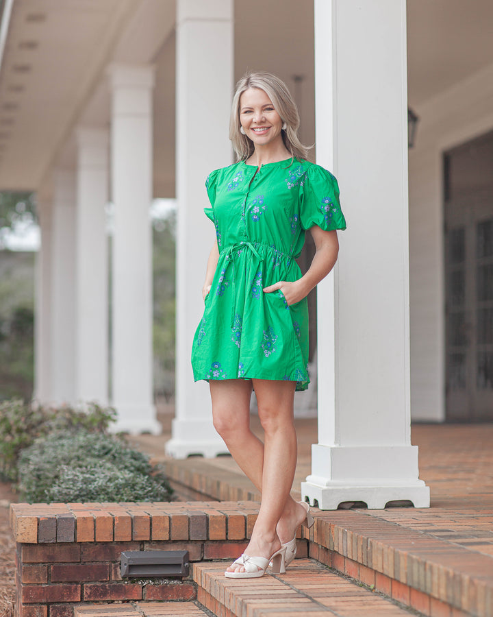 Halina Floral Mini Dress-Kelly Green