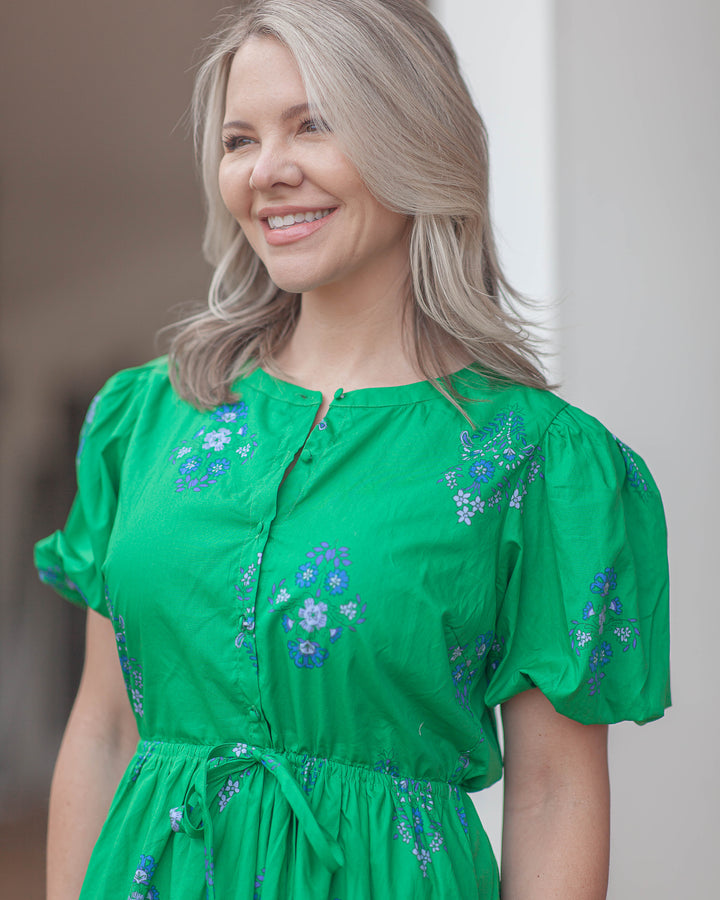 Halina Floral Mini Dress-Kelly Green