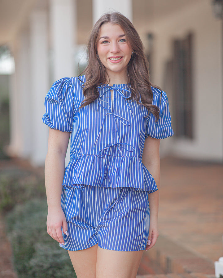 Vesta Striped Shorts-Blue