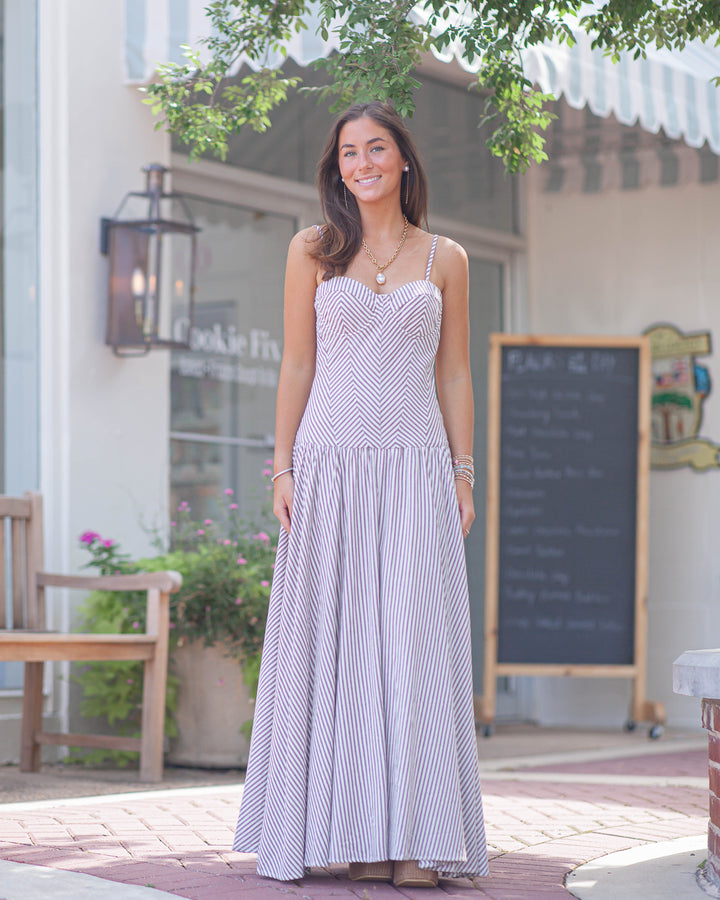 Madison Striped Maxi Dress-Brown