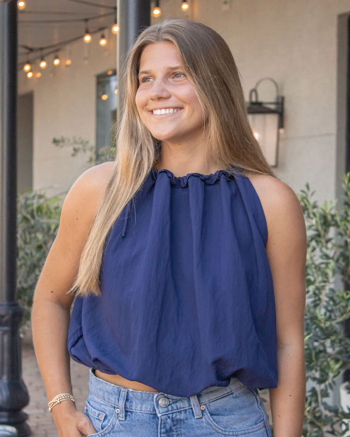 Tonya Gathered Halter Top-Navy