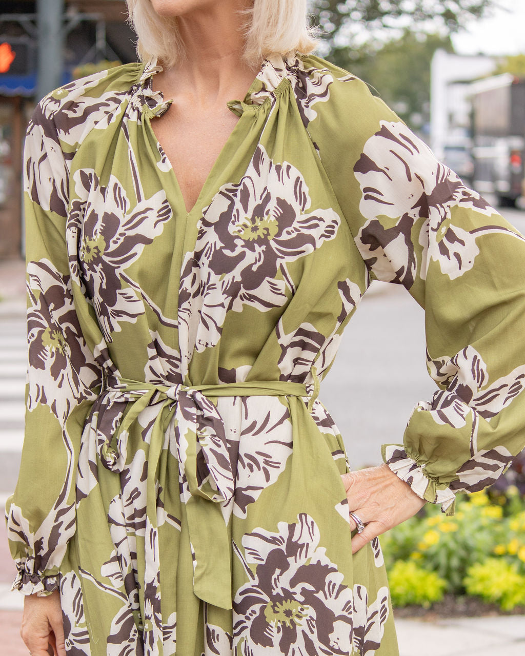 Ally Floral Maxi Dress-Olive
