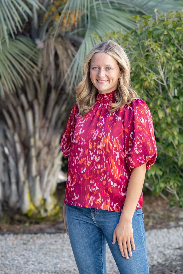 Staci Puff Sleeve Top-Burgundy