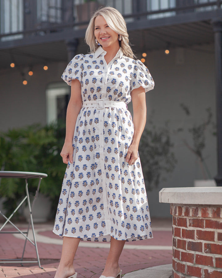 Mikayla Floral Cluster Mini Dress-White