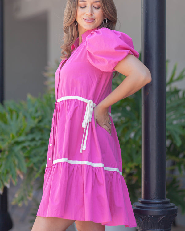 Aubrey Button Down Dress-Pink