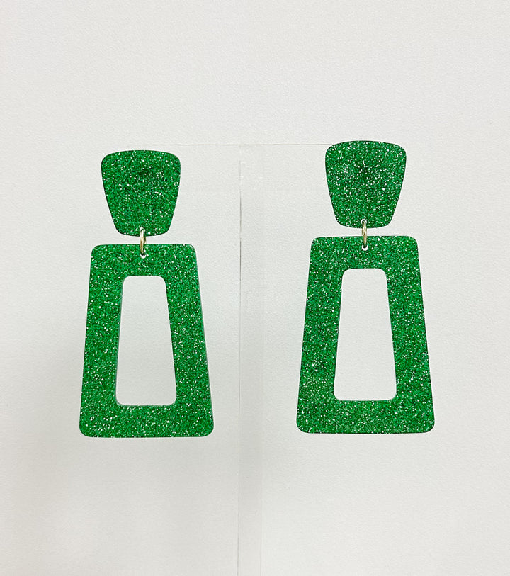 Kennedy Earrings-Green Glitter