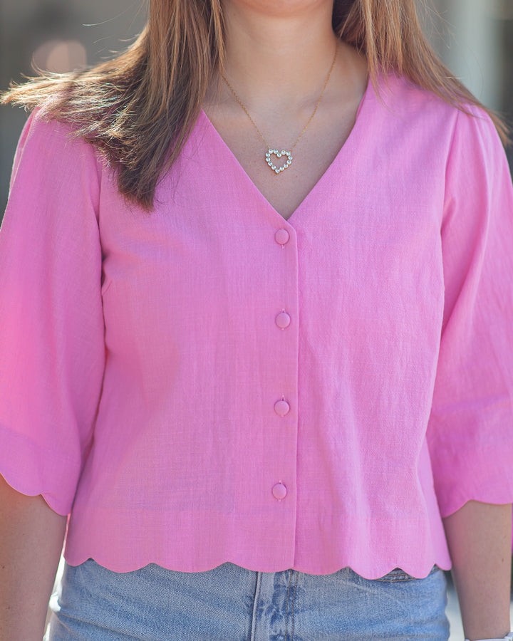 Grace Scallop Sleeve Blouse-Bubblegum