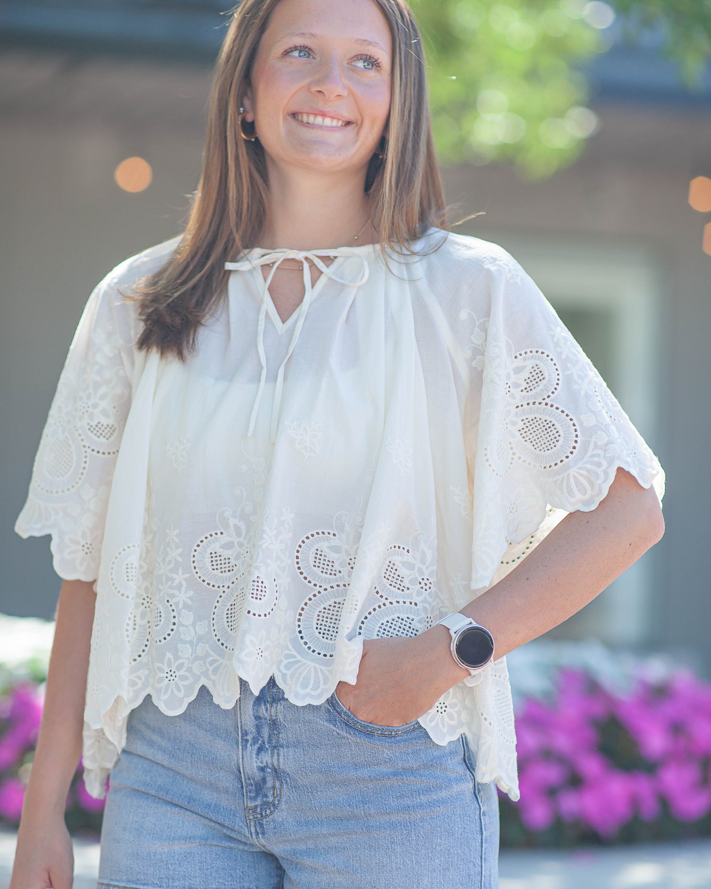 Hannah Eyelet Blouse-Ivory